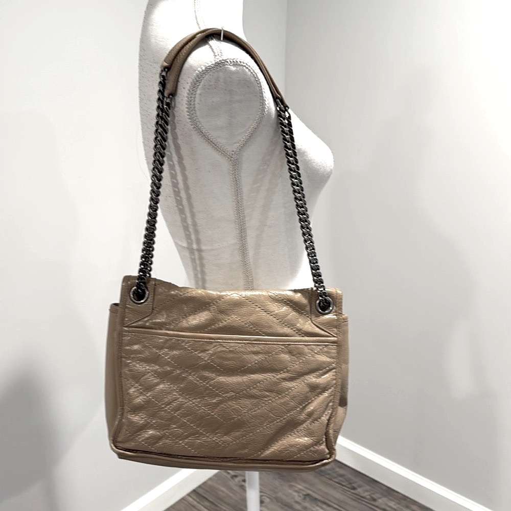 YSL Saint Laurent NIKI Medium Chain Flap Bag Matelasse Neutral Leather Handbag - Picture 3 of 16